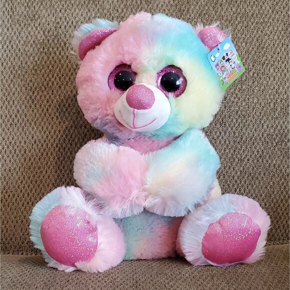8" Rainbow Pastel Plush Stuffed Animal Bear Goffa International Corp with Tags - Picture 1 of 11